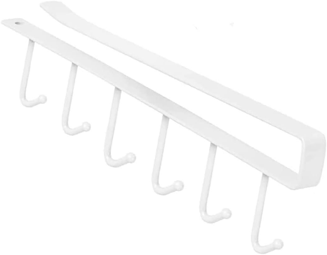 SKY-TOUCH 1PCS Cup Holder Under Cabinet ，Multifunction Kitchen Drilling Free Coffee Cups Holder Hanger for Cups/Kitchen Utensils/Ties Belts/Scarf/Keys Storage Rack Cupboard Shelf Hanging Hook，White