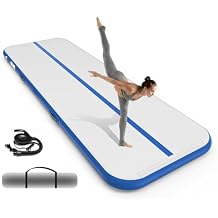 Inflatable Gymnastics Mat 10ft/ 13ft/ 16ft, 4 inches Thickness Gymnastic Mats with Electric Pump and Carry Bag for Kids Home Use Outdoor Training Yoga Cheerleading Gym Studio Backyard Park