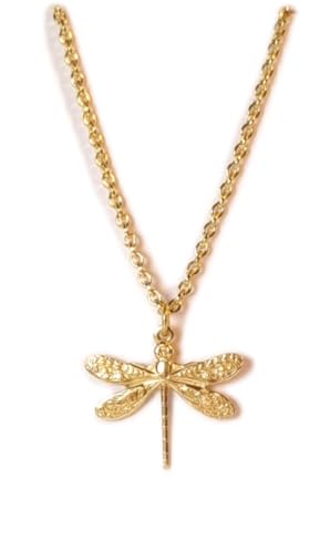 Glowybox Elegante cadena de libélula de 45 cm chapada en oro de 14 quilates con libélula de filigrana, longitud de 1,5 cm – libélula dorada en diseño artístico – Cadena para mujer, mujer y niña, Oro