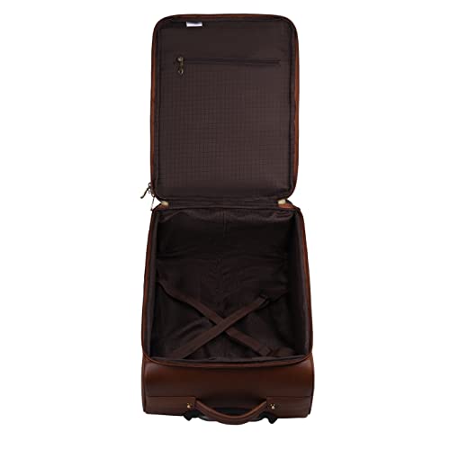 Image of Stylish and Durable Leather Trolley Luggage Bag Perfect for Travel and Business 46 litres Suitcase (TAN, Leather)