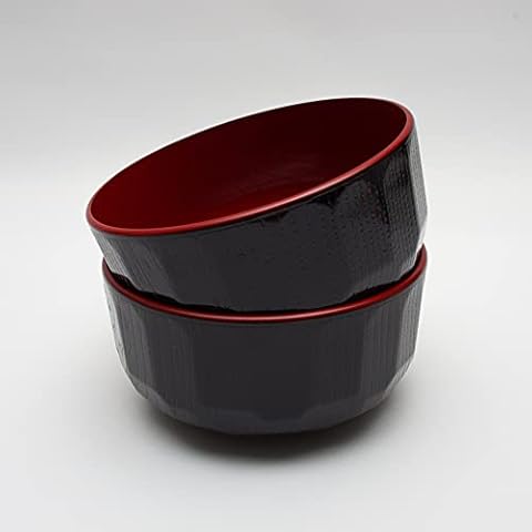 Japanese Soup Bowl 5.3" Diameter Dish Washier Safe Made in Japan (Black and Red) (2, Black and Red) Cover
