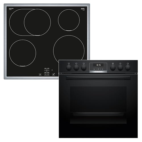 Bosch HND615LS62 Einbauherd-Set, Bestehend aus HEG517BB4 Herd, 60 x 60 cm, 3D Heißluft, Hydrolyse, LED Display, Pizzastufe & NIF645CB5E Induktionskochfeld, Bräterzone, Edelstahlrahmen