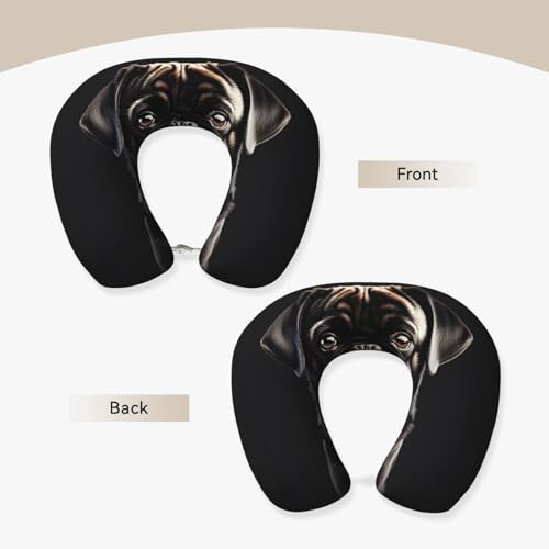 Almohada de Viaje con Diseño de Pug Negro y Soporte Cervical miniatura 3
