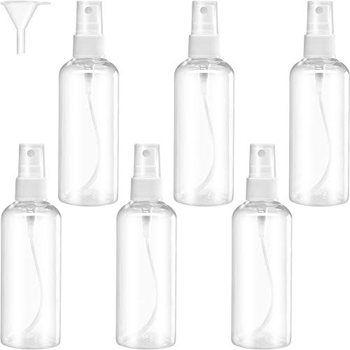 Small Spray Bottle, 3.4 ounce Empty Plastic Spray Bottle 6 Pack Aerosol Spray Bottle Leakproof Travel Spray Bottle with Funnel, Fine Mister Spray Bottles for Cleaning
