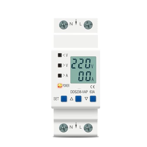 GFOLGDWR Dispositivo de protección contra sobretensión y subtensión Ajustable, 63 A, 80 A, 110 V, 230 V, con límite de Corriente y kWh, 1 Unidad(63A Bottom Input)