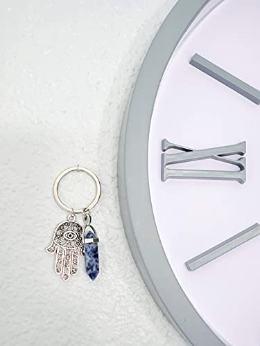 Luckboostium Hamsa Hand Evil Eye Amulet And Lucky Charm Keychain - Decorative And Hanging Ornament With Gemstone - For Protection - Home, Bags & Gift Accessories (Blue Quartz Crystal, 1.5” X 3”) #TOP7