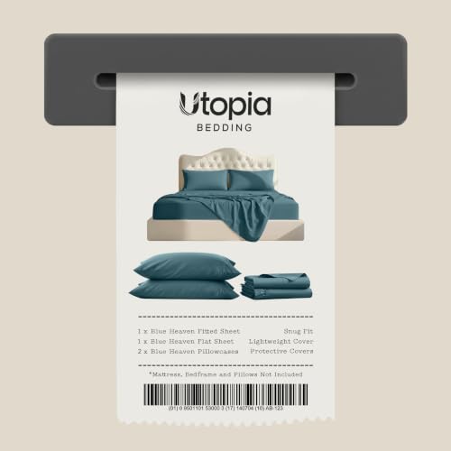 Image of Utopia Bedding Queen Sheet Set - 4 Piece Bed Sheets for Queen Size Bed, Soft and Breathable Microfiber, Includes 1 Fitted Sheet, 1 Flat Sheet and 2 Pillowcases (Blue Heaven)