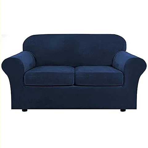 Sofa Cover Stretch Loveseat Sofa Slipcover 2 Seater with 2 Separate Cushion Covers Velvet Couch Cover 3 Piece Luxurious (Navy) Cover