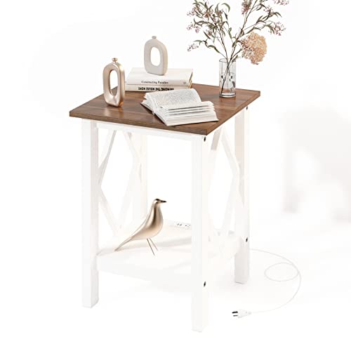 3Imothrix End Table With Charging Station, Side Table With Usb Ports And Outlets, Nightstand, 2 Tier End Table With Storage Shelf For Living Room, Bedroom (White, Nightstand) #TOP1