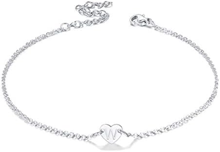 FaithHeart Initials Anklets for Women Stainless Steel Heart Charm Ankle Bracelet with Letter A-Z Foot Chain Anklet Adjustable Barefoot Jewellery Summer Gifts for Girls
