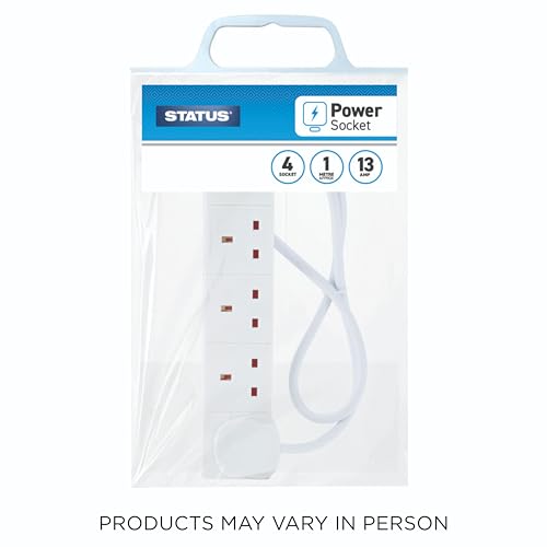 STATUS 4 Way Socket Extension Lead, 1m Cable Multi-Plug Power Strip for Home & Office Use, Wall Mountable in White (4WS1M20) - Image 4
