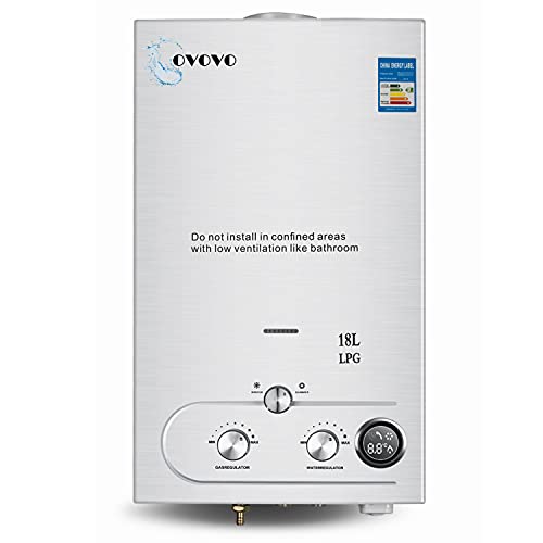 Ovovo propane tankless water heater propane Water Heater LPG 4.8GPM 36KW 18L Instant tankless water heater propane stainless steel on Demand Water Heater fit for RV Camping outdoor indoor shower