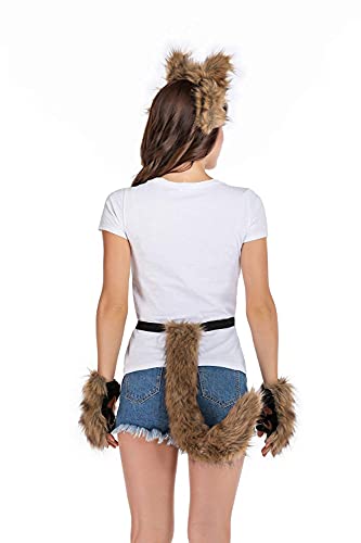 Haoan Wolf Fox Tail Clip Ears And Gloves Set Halloween Christmas Fancy Party Costume Toys Gift For Women And Man Gray #TOP6