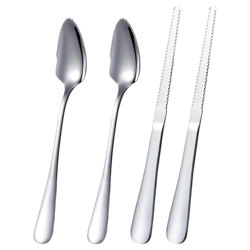 2 Cuillères, 2 Couteaux À Pamplemousse, Cuillères À Creuser Avec Motif Ondulé, Cuillères À Creuser Spéciales Pour Les Fruits, Outils Pour Faire Des Desserts De Pique-Nique.