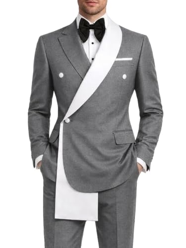 YBASHEM Grey Contrast Lapel Blazer Jacket for Men Party Tuxedo
