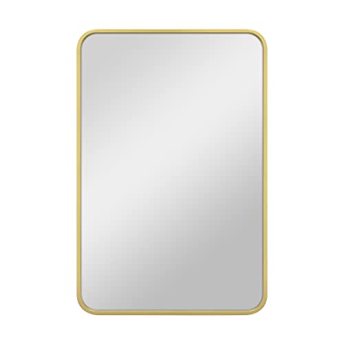Image of MCS Master & Co. Metal Rectangle Mirror, 20x30, Brass | Modern Metal Rectangle Mirror With Rounded Corners, Minimalist Home Decor For Living Room, Bedroom, Or Bathroom, 20x30, Brass