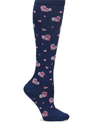 Nurse Mates Calf Socks | 12-14 mmHg Compression | Superior Support & Comfort | 1 Pair | Navy Heart Sketch