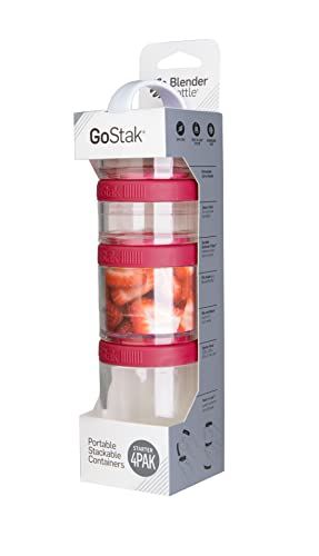 BlenderBottle GoStak Twist n' Lock Storage Jars, 4-Piece Starter Pak, Pink