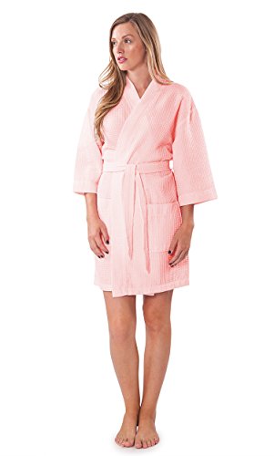 Image of Turquaz Lightweight Short Robes For Women Waffle Kimono Bathrobe - Soft, Fast-Drying, Long-Lasting Cotton Blend