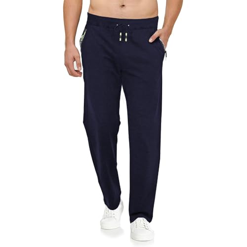Tansozer Jogginghose Herren Ohne Bündchen mit reißverschluss Taschen Freizeit Baumwolle(Blue M)