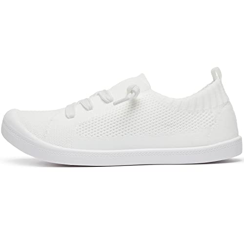 Altocis Women's Breathe Mesh Slip On Sneakers, Ladies Classic Travel Loafers, Lightweight Low Top Fashion Sneakers, Cute Flying Woven Tennis Shoes(White Us8) #TOP1