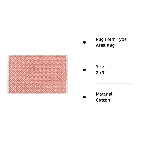 The Beer Valley Diamond Woven Rug 2'X3' - Dusty Pink, Anti-Slip Farmhouse Accent Cotton Rugs For Entryway Kitchen Bedroom Bathroom - 24X36 Inches #TOP5