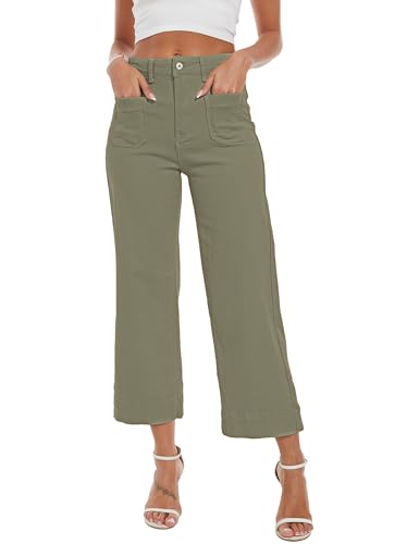 DAOAO Green Pants Women Wide Leg Jeans Woman Cropped Teacher Pants High Waisted Stretchy Trendy XXL — view 2
