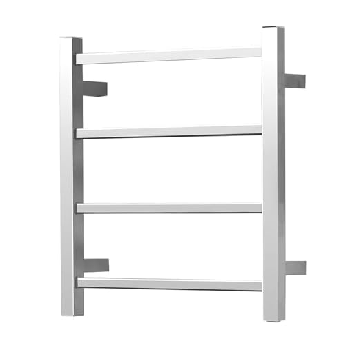 SHARNDY Electric Heated Towel Warmer Rack Polish Chrome for Bathroom Wall Mounted Square ETW13-2A Drying Rack UL Listed, 201 Stainless Steel, 4 Bars, 35W, 19.69 x 17.71 x 4.33 inches