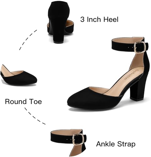 Image of 3 Inch Wide Width Chunky Heels for Women Closed Toe Heels Dress Shoes for Womens Round Pumps Ankle Strap Block Heel Bridesmaid Wedding Prom Party Comfortable (Run Large, Size Half Down)