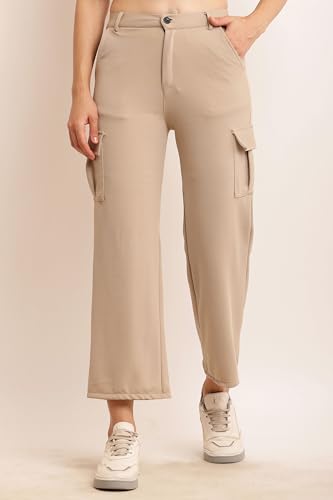 Image of Women's Cargo Pants High Waisted Baggy Wide Leg Cargo Trousers Casual Loose Fit 4 Pocket Utility Streetwear Fashion Work Bottoms, White Black Pink Lavender Beige Brown