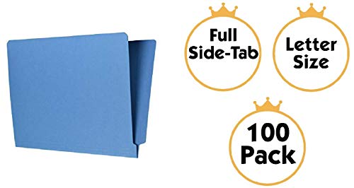 The File King Full Side Tab Blue File Folder - Letter Size | Box Of 100 | Space For Jacket Labeling | 11-Point Fiber Construction | Organize Papers For Shelf Filing | Usa Made #TOP1