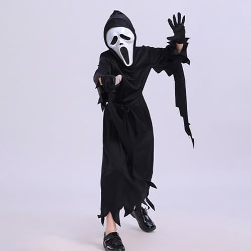 kids Screamer Costume - Black Robe and Screamer Mask - Childs Halloween Fancy Dress Costume - Image 6