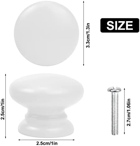 Yasmous 8Pcs Cabinet Knobs 33MM White Wooden Drawer Knobs Mushroom Cupboard Knobs Round Furniture Door Handles Knobs for Cabinet Wardrobe Dresser Drawer with Screws, 33x25 mm