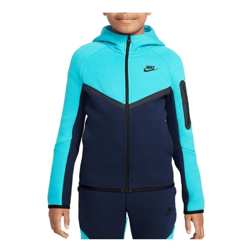 Nike Sportswear Tech Fleece Big Kids' Full-Zip Hoodie (HV5867-452, Obsidian/Dusty Cactus/Black/Black) - Main Image