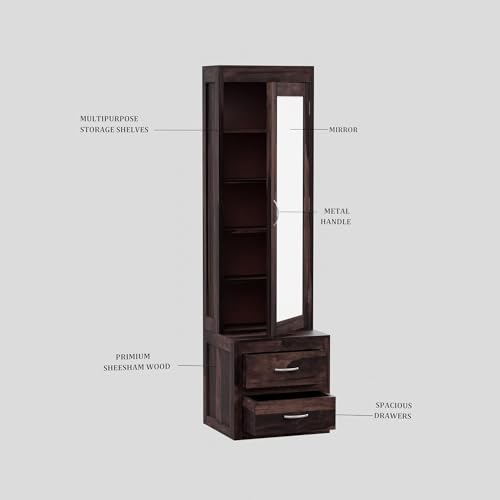 Image of Credenza Sheesham Wood Dressing Table with 2 Drawer Storage for Living Room Bedroom Wooden Vanities for Home Solid Wood Bedroom Furniture (Walnut Finish)