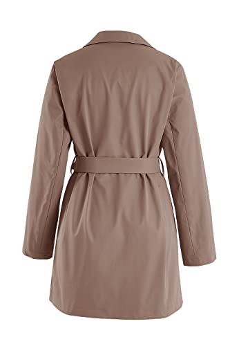 Fangetey Womens Casual Jacket Classic Stylish Lapel Trench Coat Belted Slim Mid Length Outerwear With Pockets, Pink #TOP4