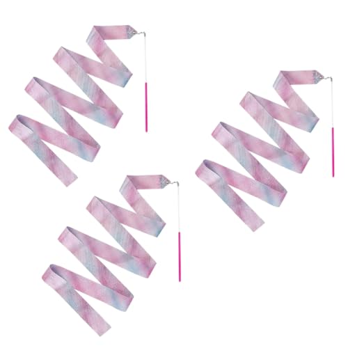 EOYVAIL Turntrainingsgeräte,Gymnastikband, 2 Meter, Tanzband, verwendet für Sport, Rhythmische Sportgymnastik, Zirkus, Bodentraining (3 Stück, rosa)
