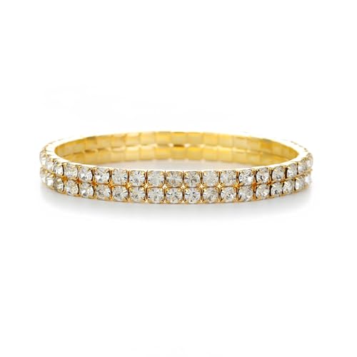 BQfife Sexy Anklets for Women Crystal Rhinestone Stretch Tennis Ankle Elastic Bracelet Gold Sliver (Gold)