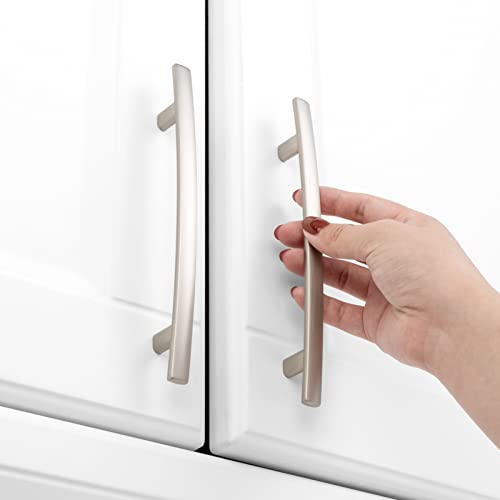 Koofizo Curved Bar Cabinet Pull - Brushed Nickel Furniture Arch Handle, 5 Inch/128Mm Screw Spacing, 10-Pack For Kitchen Cupboard Door, Bedroom Dresser Drawer, Bathroom Wardrobe Hardware #TOP2