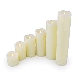 Akari Set of 6 Variable Sized Real Wax Flickering Flameless LED Candles, Making Them Ideal for Weddi