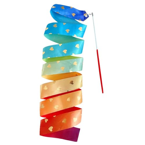 Dance Ribbons for Kids – 6.56ft Satin Streamers 200cm Fiberglass Stick 30cm 40g | Heart Pattern Gymnastics Baton Twirling Ribbon for Girls Training Dance Performance Party Gift