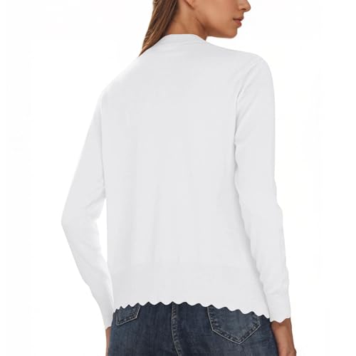 Women's Knit Button Cardigans Tops Long Sleeve Ruffle Open Front Lightweight Blouses Ladies Scalloped Shrugs Shirt3