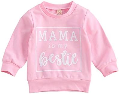 1-6T Kids Toddler Boy Girl Hoodies Pullover DAD Letter Print Sweatshirt Hooded Jersey Casual Clothes Outdoor Outfit (Pink Mama bestie, 6-12 months)