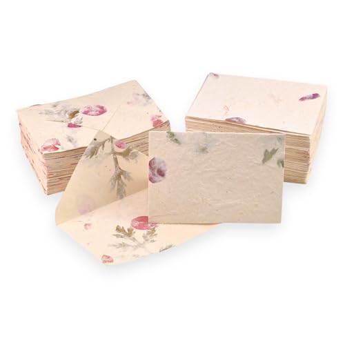 Image of Kathmandu Valley Co. 50 Vintage 4x6 Handmade Lokta Paper Nepali Cherish Greeting Cards & Matching Decorative Flower Petal Envelopes. Folded blank cards. Handmade In Nepal. (Forest Wanderer)