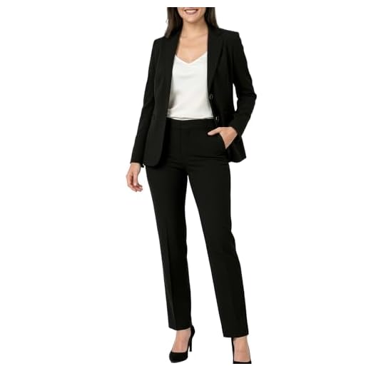 Marycrafts Women's 2 Buttons Business Blazer Pant Suit Set for Work 4 Black