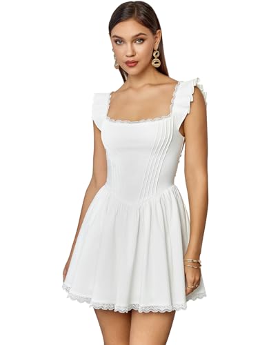 GLNEGE Women's Graduation Summer Mini Corset Dress Square Neck Short Ruffle Sleeve A Line Cute Trendy Party Dresses 2025