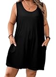 Eytino Plus Size Jumpsuits for Women Summer Casual Loose Solid Sleeveless Rompers Oversized Wide Leg Short Rompers with Pockets,5X Black