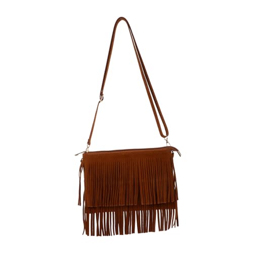 Sac bandoulière pour femme spacieux en cuir suédé style bohème vintage chic avec franges
