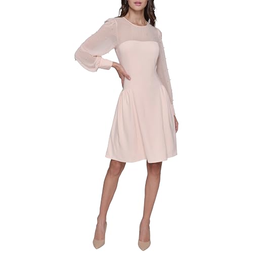 KARL LAGERFELD Women's Illisoin Long Sleeve Party Aline Dress2