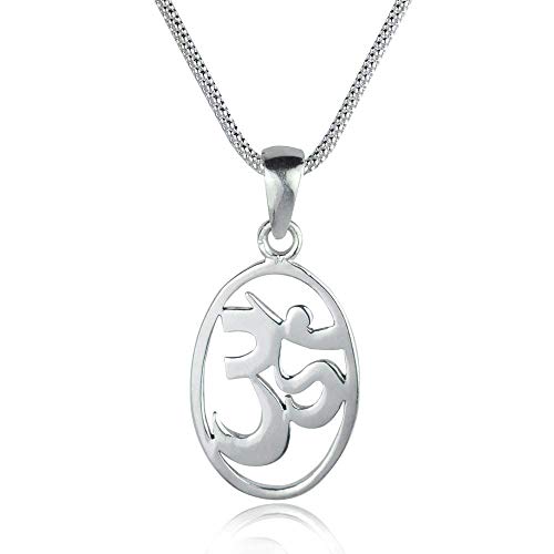 Om Aum ohm Pendant Necklace Open oval with 18” chain Sterling Silver Plated